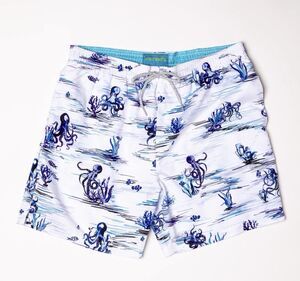Michael's Swimwear Mens “Octopi” Swim Trunks Blue/White Mesh Lined - XL - NWT